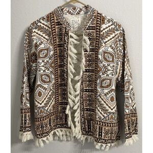 Billabong Womens Sienna Cotton Tassels Fringe Open‎ Front Cardigan Size L